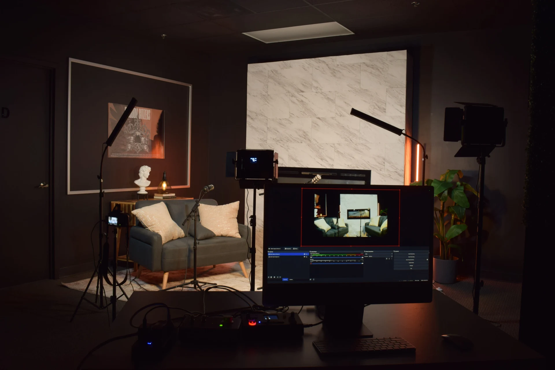 Control desk facing the set